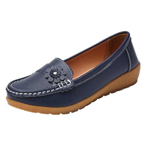 VBEDKDEB Loafer Damen Flache Mokassins Slipper Slip On Damen Walking Flache Loafer Freizeitschuhe Wanderschuhe für Schlupfschuhe Bequem Bequemschuhe Flats (Blue, 42) von VBEDKDEB