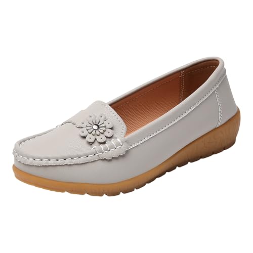 VBEDKDEB Loafer Damen Flache Mokassins Slipper Slip On Damen Walking Flache Loafer Freizeitschuhe Wanderschuhe für Schlupfschuhe Bequem Bequemschuhe Flats (Grey, 42) von VBEDKDEB