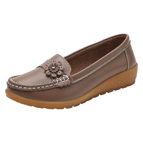 VBEDKDEB Loafer Damen Flache Mokassins Slipper Slip On Damen Walking Flache Loafer Freizeitschuhe Wanderschuhe für Schlupfschuhe Bequem Bequemschuhe Flats (Khaki, 42) von VBEDKDEB