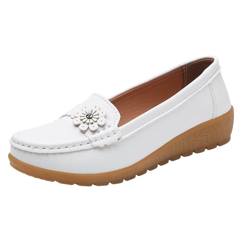 VBEDKDEB Loafer Damen Flache Mokassins Slipper Slip On Damen Walking Flache Loafer Freizeitschuhe Wanderschuhe für Schlupfschuhe Bequem Bequemschuhe Flats (White, 44) von VBEDKDEB