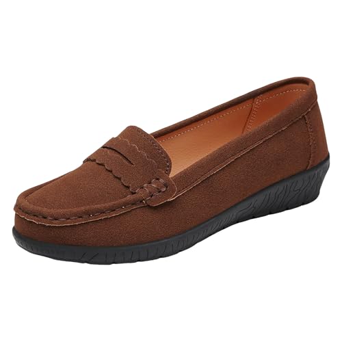 VBEDKDEB Loafer Damen Flache Mokassins Slipper Slip On Damen Walking Flache Loafer Freizeitschuhe Wanderschuhe für Schlupfschuhe Slip on Komfort Flats (Brown, 42) von VBEDKDEB