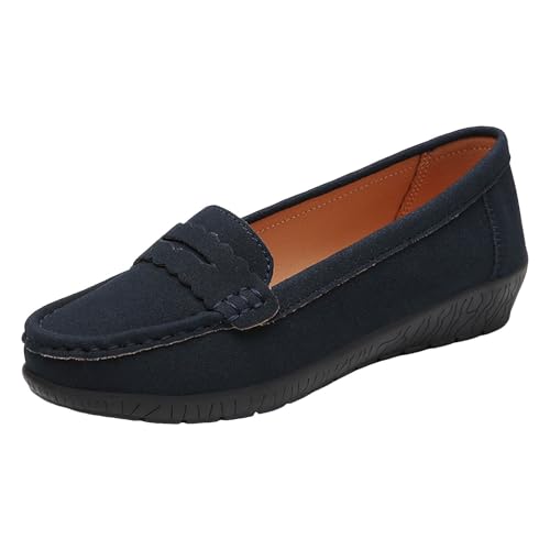 VBEDKDEB Loafer Damen Flache Mokassins Slipper Slip On Damen Walking Flache Loafer Freizeitschuhe Wanderschuhe für Schlupfschuhe Slip on Komfort Flats (Dark Blue, 43) von VBEDKDEB