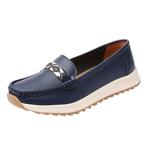 VBEDKDEB Loafer Damen Mokassins Flache Slipper Bequeme Halbschuhe, einfarbig, lässig, einzelne Damenschuhe, Flache Unterseite, Damen Freizeitschuhe Bequem Slip on Bequemschuhe Flach (Dark Blue, 39) von VBEDKDEB