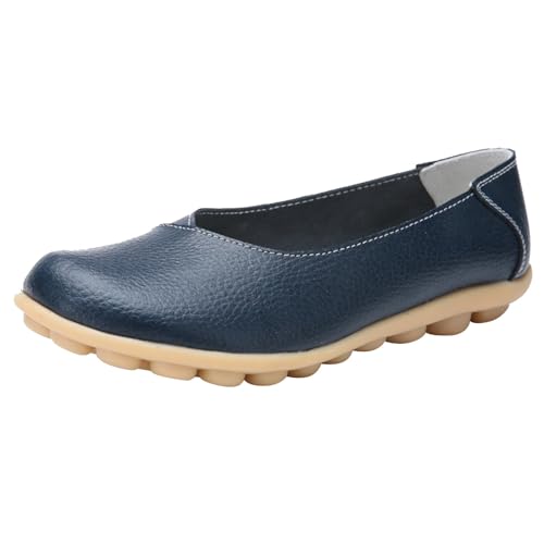 VBEDKDEB Loafer Damen Mokassins Flache Slipper Bequeme Musik Schuhe Farbe Freizeit Single Damenschuhe Leder Solide Flache Damen Freizeitschuhe Bequem Slip on Bequemschuhe Flats (Dark Blue, 38) von VBEDKDEB
