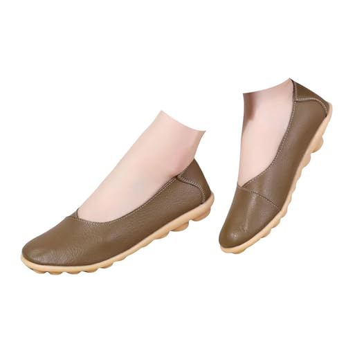 VBEDKDEB Loafer Damen Mokassins Flache Slipper Bequeme Musik Schuhe Farbe Freizeit Single Damenschuhe Leder Solide Flache Damen Freizeitschuhe Bequem Slip on Bequemschuhe Flats (Khaki, 37) von VBEDKDEB