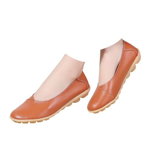 VBEDKDEB Loafer Damen Mokassins Flache Slipper Bequeme Musik Schuhe Farbe Freizeit Single Damenschuhe Leder Solide Flache Damen Freizeitschuhe Bequem Slip on Bequemschuhe Flats (Orange, 43) von VBEDKDEB
