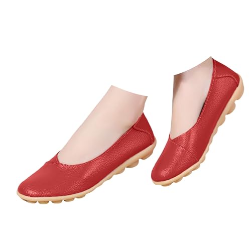 VBEDKDEB Loafer Damen Mokassins Flache Slipper Bequeme Musik Schuhe Farbe Freizeit Single Damenschuhe Leder Solide Flache Damen Freizeitschuhe Bequem Slip on Bequemschuhe Flats (Red, 41) von VBEDKDEB