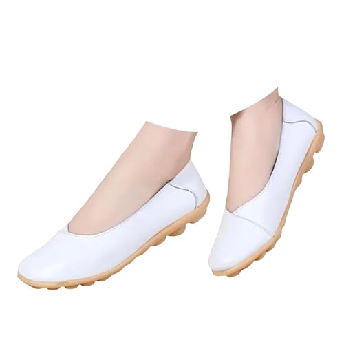 VBEDKDEB Loafer Damen Mokassins Flache Slipper Bequeme Musik Schuhe Farbe Freizeit Single Damenschuhe Leder Solide Flache Damen Freizeitschuhe Bequem Slip on Bequemschuhe Flats (White, 42) von VBEDKDEB