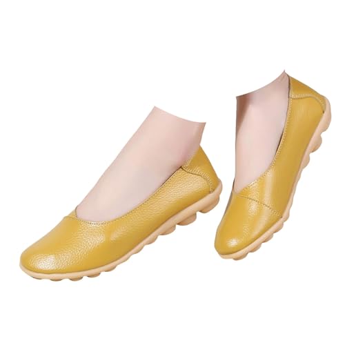 VBEDKDEB Loafer Damen Mokassins Flache Slipper Bequeme Musik Schuhe Farbe Freizeit Single Damenschuhe Leder Solide Flache Damen Freizeitschuhe Bequem Slip on Bequemschuhe Flats (Yellow, 41) von VBEDKDEB