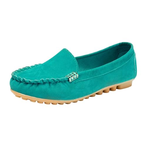 VBEDKDEB Loafer Damen Mokassins Flache Slipper Damen Bequeme Flache Slipper Outdoor Autofahrerschuhe Zehenschuhe Halbschuhe Slip on Bequemschuhe Flach (Green, 40) von VBEDKDEB