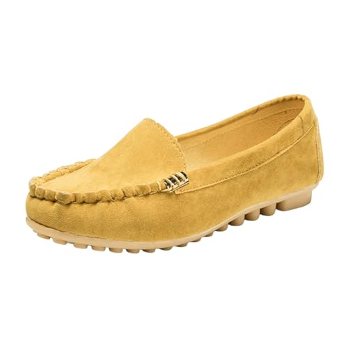 VBEDKDEB Loafer Damen Mokassins Flache Slipper Damen Bequeme Flache Slipper Outdoor Autofahrerschuhe Zehenschuhe Halbschuhe Slip on Bequemschuhe Flach (Yellow, 43) von VBEDKDEB