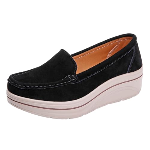 VBEDKDEB Loafer Damen Mokassins Flache Slipper Damen Plateau Loafer Slipper Keilabsatz Bequeme Dicke Weiche Freizeitschuhe Sneaker Halbschuhe Bequem Slip on Flach (41) von VBEDKDEB