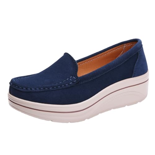 VBEDKDEB Loafer Damen Mokassins Flache Slipper Damen Plateau Loafer Slipper Keilabsatz Bequeme Dicke Weiche Freizeitschuhe Sneaker Halbschuhe Bequem Slip on Flach (Blue, 41) von VBEDKDEB
