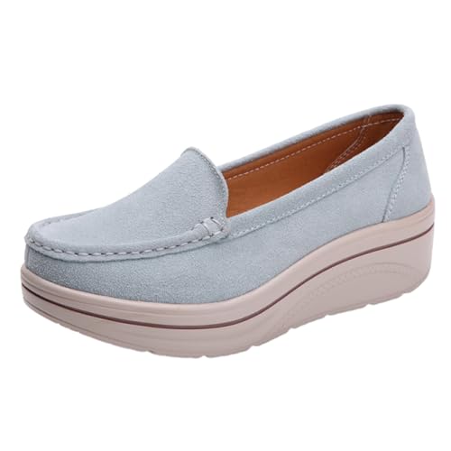 VBEDKDEB Loafer Damen Mokassins Flache Slipper Damen Plateau Loafer Slipper Keilabsatz Bequeme Dicke Weiche Freizeitschuhe Sneaker Halbschuhe Bequem Slip on Flach (Grey, 41) von VBEDKDEB