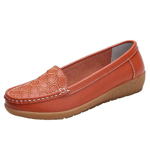 VBEDKDEB Loafer Damen Mokassins Flache Slipper Damen Walking Flat Loafer Slip On Bequeme Flache Schuhe Outdoor Fahrschuhe Halbschuhe Bequem Bequemschuhe Komfort (Orange, 41) von VBEDKDEB