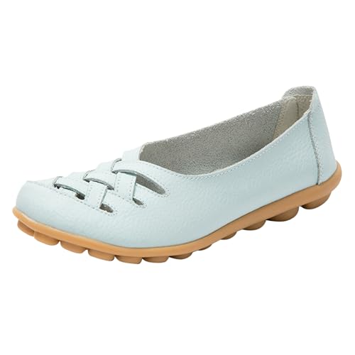VBEDKDEB Loafer Damen Mokassins Flache Slipper Damenmode Leder Einzelschuhe Slope Heeled Loafers Freizeitschuhe Schlupfschuhe Bequem Komfort Flach (Light Blue, 40) von VBEDKDEB