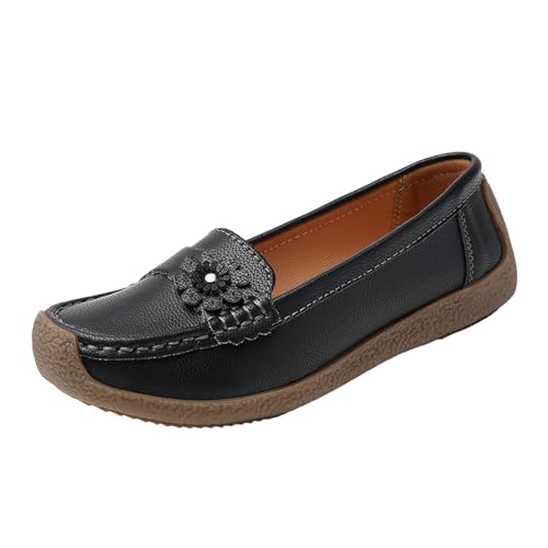 VBEDKDEB Loafer Damen Mokassins Flache Slipper Loafer Lässige und Bequeme Flache Damenschuhe mit weicher Sohle Zehenpartie Blumendekoration für Damen Schlupfschuhe Bequem Slip on Flach (39) von VBEDKDEB