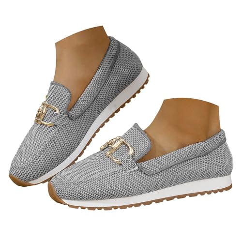 VBEDKDEB Loafer Damen Mokassins Flache Slipper Mesh Damen Einzelschuhe Modische Casual Slip On Runde Zehen Metall Schuhe Bequem Bequemschuhe Komfort Flats (39) von VBEDKDEB