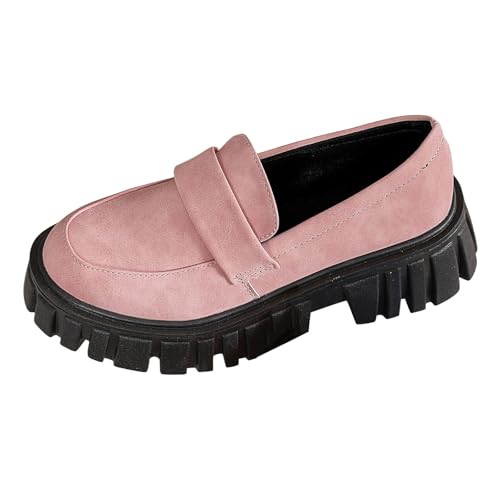 VBEDKDEB Loafer Damen Mokassins Flache Slipper Modische Halbschuhe für Damen, Dicke Sohle, runde Zehenpartie, Freizeitschuhe Halbschuhe Bequemschuhe Komfort Flats (Red, 38) von VBEDKDEB