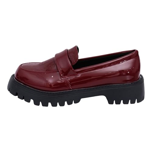 VBEDKDEB Loafer Damen Mokassins Flache Slipper Modische Slipper für Damen mit Dicker Sohle, glänzend, zum Reinschlüpfen, Freizeitschuhe Halbschuhe Bequem Komfort Flats (Red, 40) von VBEDKDEB