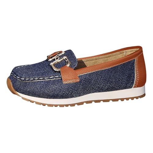 VBEDKDEB Loafer Damen Mokassins Flache Slipper Sneakers für Damen Frühling Schuhe Bootsschuhe Mode Leichte Slipper Schlupfschuhe Bequem Komfort Flats (Blue, 38) von VBEDKDEB