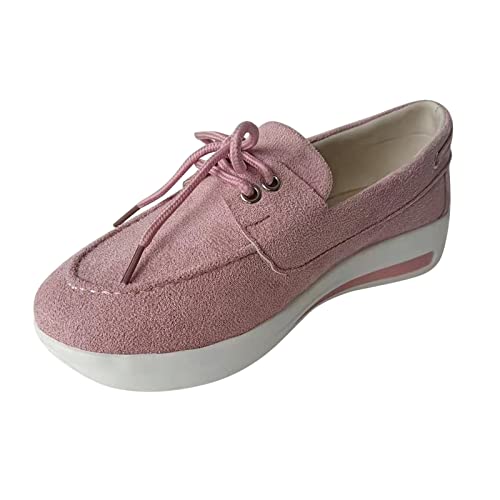 VBEDKDEB Loafer Damen Mokassins Flache Slipper Solide Schuhe Plattform Casual Damen Keil Farbe Mode Lace Up Freizeitschuhe Schlupfschuhe Slip on Bequemschuhe Flach (41) von VBEDKDEB
