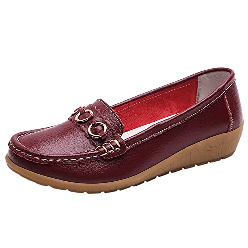 VBEDKDEB Loafer Damen schwarz 2%#%2 beige Leder blau Mokassins Hausschuhe Winter Sommer mokkasins Schuhe Loafers mit Absatz Plateau Schnalle Mokassin Slipper hüttenschuhe gr 37 38 40 41 (X4-Wine, 37) von VBEDKDEB