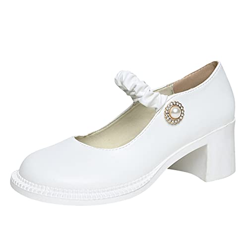 VBEDKDEB Mary Jane Schuhe Damen Atmungsaktive Slip On Schuhe Mode Outdoor Freizeitschuhe Damen Freizeit Freizeitschuhe Mary 11188 Schwarz (White, 37) von VBEDKDEB