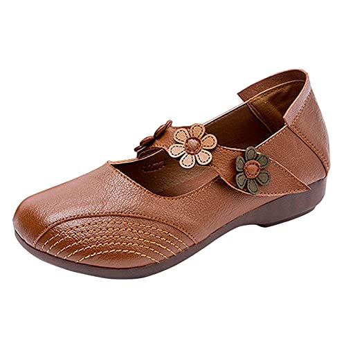 VBEDKDEB Mary Jane Schuhe Damen Damen flach für Lederschuhe Schuhe Slip On Casual Freizeitschuhe Mary Jane (Brown, 40) von VBEDKDEB