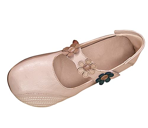 VBEDKDEB Mary Jane Schuhe Damen Damen flach für Lederschuhe Schuhe Slip On Casual Freizeitschuhe Mary Jane (Khaki, 41) von VBEDKDEB