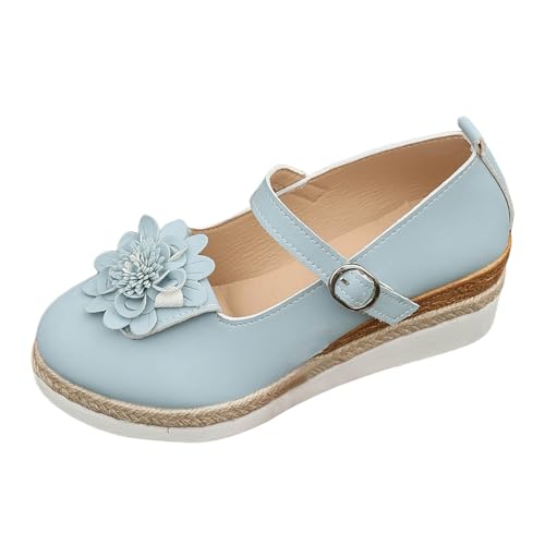 VBEDKDEB Mary Jane Schuhe Damen Damenschuhe mit Dicker Sohle Keilabsatz Schnalle Modische Slipper mit Blumenmuster Oberbekleidung Freizeitschuhe Mary 11188 (Blue, 37) von VBEDKDEB