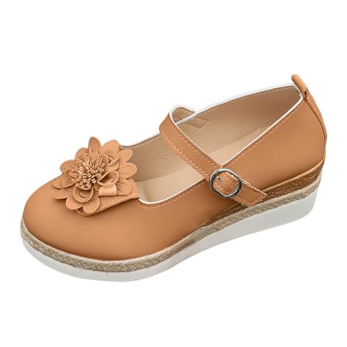 VBEDKDEB Mary Jane Schuhe Damen Damenschuhe mit Dicker Sohle Keilabsatz Schnalle Modische Slipper mit Blumenmuster Oberbekleidung Freizeitschuhe Mary 11188 (Brown, 38) von VBEDKDEB