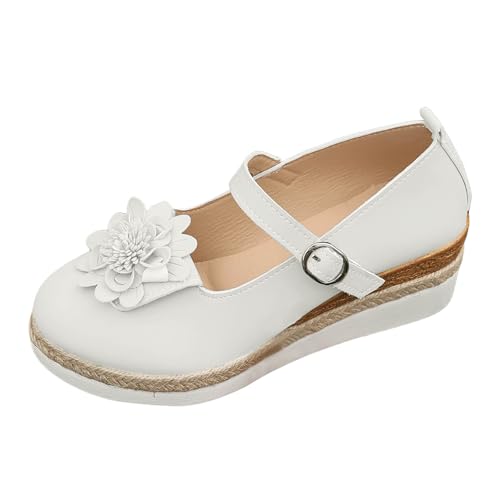 VBEDKDEB Mary Jane Schuhe Damen Damenschuhe mit Dicker Sohle Keilabsatz Schnalle Modische Slipper mit Blumenmuster Oberbekleidung Freizeitschuhe Mary 11188 (White, 42) von VBEDKDEB