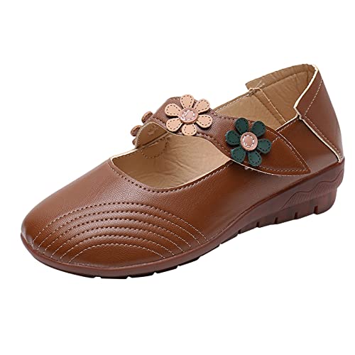 VBEDKDEB Mary Jane Schuhe Frühling Damen Freizeitschuhe Flacher weicher Boden rutschfeste leichte Bequeme Hakenschlaufe einfarbig Lolita Schuhe (Brown, 37) von VBEDKDEB