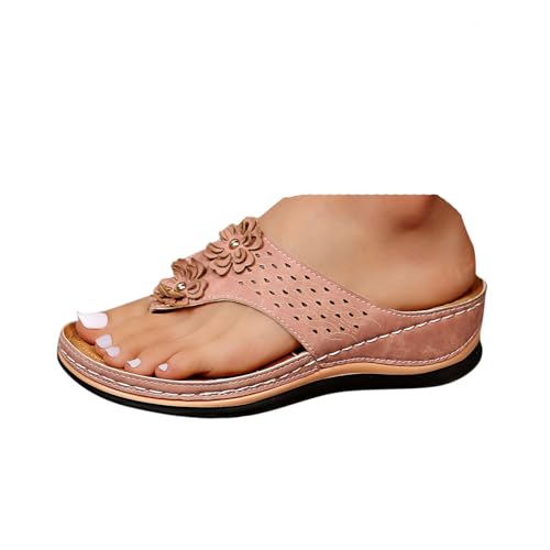 VBEDKDEB Orthopädische Flip Flops Damen Orthocare Plateau Keilabsatz Zehentrenner Elegant Leder Bequeme Zehensandalen Rutschfeste Slipper 2025 Sommer Lässige Strand Urlaub Sandalen (40) von VBEDKDEB