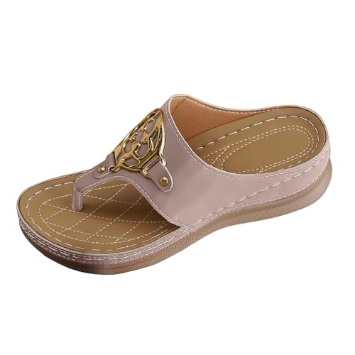VBEDKDEB Orthopädische Flip Flops Damen-Sandalen Orthocare Keilabsatz Fußgewölbestütze Zehentrenner bequeme Zehensandalen lässige Strandsandalen Zehenstegsandalen (Khaki, 38) von VBEDKDEB