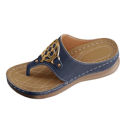 VBEDKDEB Orthopädische Flip Flops Damen-Sandalen Orthocare Keilabsatz Fußgewölbestütze Zehentrenner bequeme Zehensandalen lässige Strandsandalen Zehenstegsandalen (Navy, 43) von VBEDKDEB