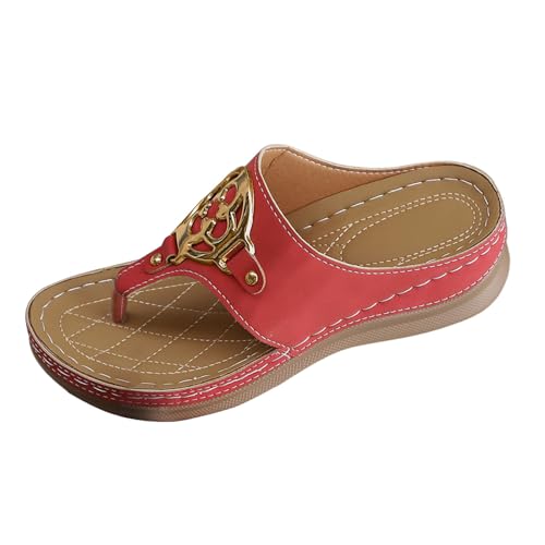 VBEDKDEB Orthopädische Flip Flops Damen-Sandalen Orthocare Keilabsatz Fußgewölbestütze Zehentrenner bequeme Zehensandalen lässige Strandsandalen Zehenstegsandalen (Red, 39) von VBEDKDEB