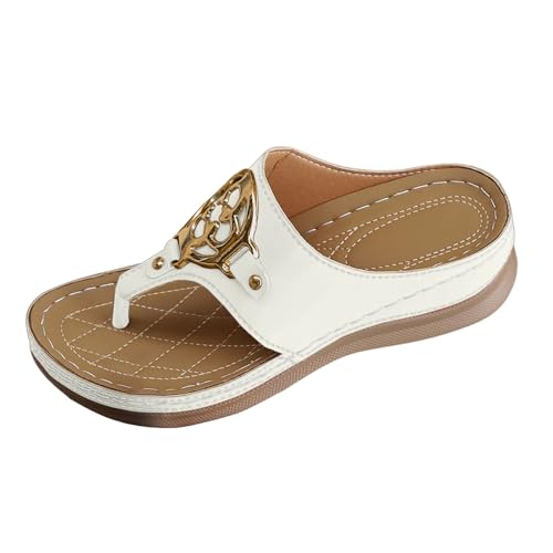 VBEDKDEB Orthopädische Flip Flops Damen-Sandalen Orthocare Keilabsatz Fußgewölbestütze Zehentrenner bequeme Zehensandalen lässige Strandsandalen Zehenstegsandalen (White, 39) von VBEDKDEB