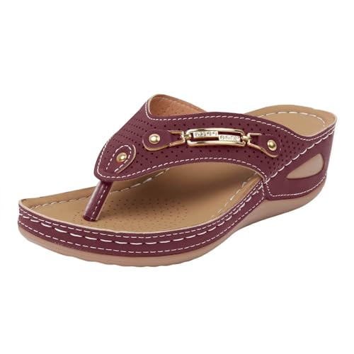 VBEDKDEB Orthopädische Flip-Flops für Damen Bequeme Fußgewölbestütze Flip Flops Frauen Orthocare Zehentrenner Bohemian Flipflops Sommer Keilabsatz Sandalen (37) von VBEDKDEB