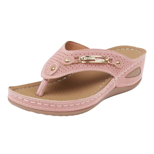 VBEDKDEB Orthopädische Flip-Flops für Damen Bequeme Fußgewölbestütze Flip Flops Frauen Orthocare Zehentrenner Bohemian Flipflops Sommer Keilabsatz Sandalen (42) von VBEDKDEB