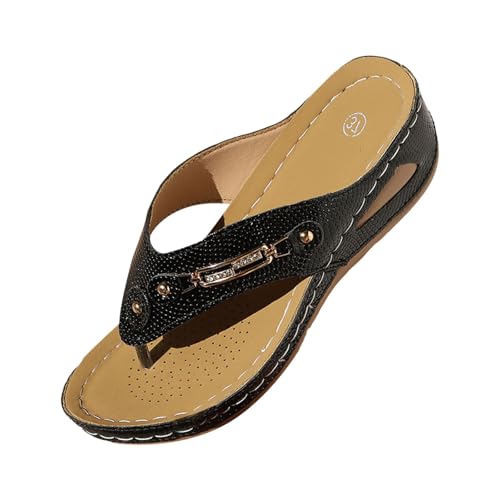 VBEDKDEB Orthopädische Flip Flops für Damen Bequeme Fußgewölbestütze Zehentrenner Frauen Flip-Flops Orthocare Bohemian Flipflops Sommer Keilabsatz Sandalen (41) von VBEDKDEB