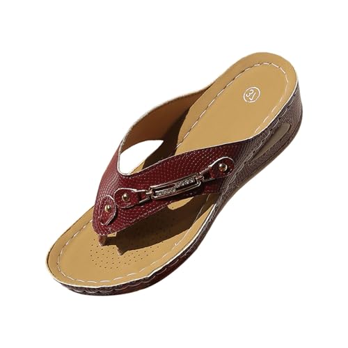 VBEDKDEB Orthopädische Flip Flops für Damen Bequeme Fußgewölbestütze Zehentrenner Frauen Flip-Flops Orthocare Bohemian Flipflops Sommer Keilabsatz Sandalen (41) von VBEDKDEB