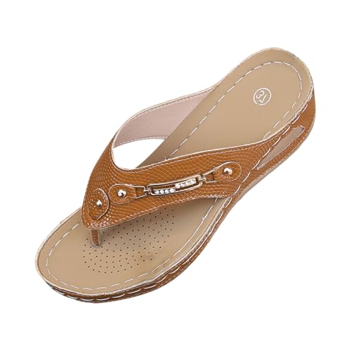 VBEDKDEB Orthopädische Flip Flops für Damen Bequeme Fußgewölbestütze Zehentrenner Frauen Flip-Flops Orthocare Bohemian Flipflops Sommer Keilabsatz Sandalen (Brown, 41) von VBEDKDEB