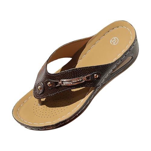 VBEDKDEB Orthopädische Flip Flops für Damen Bequeme Fußgewölbestütze Zehentrenner Frauen Flip-Flops Orthocare Bohemian Flipflops Sommer Keilabsatz Sandalen (Coffee, 36) von VBEDKDEB