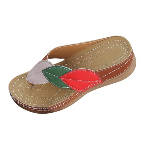 VBEDKDEB Orthopädische Flip Flops für Damen Sommer Bequeme Fußgewölbestütze Zehentrenner Frauen Keilabsatz Flip-Flops Orthocare Flipflops Bohemian Sandalen (Brown, 41) von VBEDKDEB