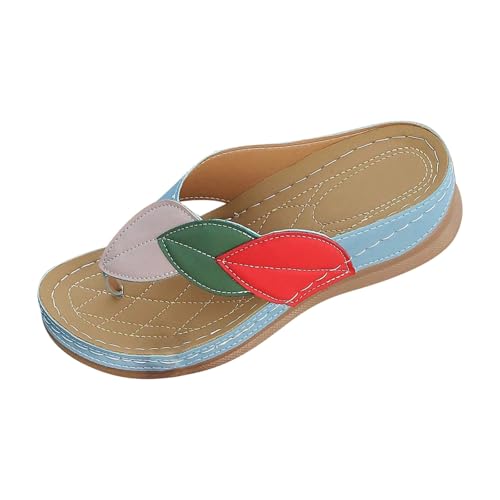 VBEDKDEB Orthopädische Flip Flops für Damen Sommer Bequeme Fußgewölbestütze Zehentrenner Frauen Keilabsatz Flip-Flops Orthocare Flipflops Bohemian Sandalen (Light Blue, 41) von VBEDKDEB