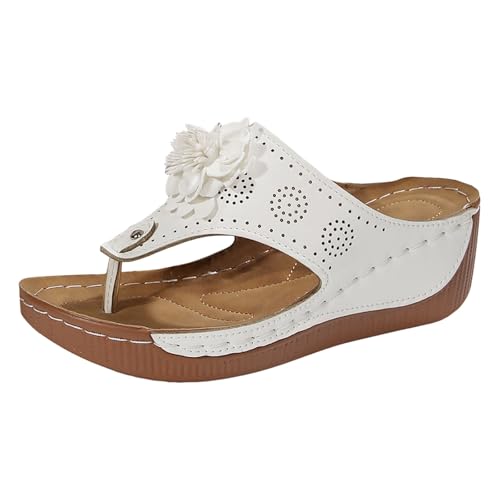 VBEDKDEB Orthopädische Flip-Flops für Damen Sommer Keilabsatz Flip Flops Frauen Hausschuhe Bohemian Flipflops Bequeme Fußgewölbestütze Sandalen Orthocare Zehentrenner (White, 40) von VBEDKDEB
