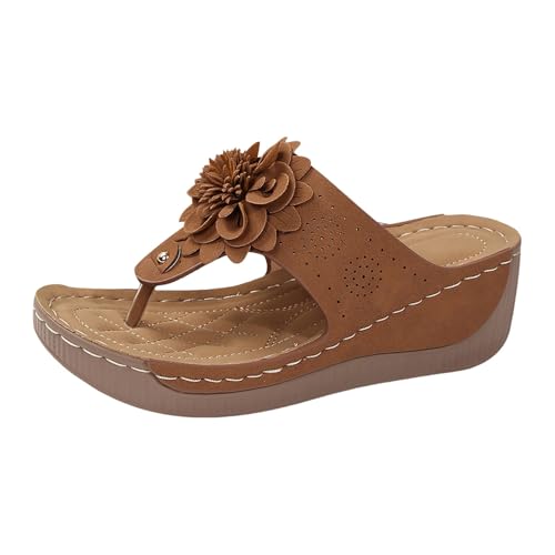 VBEDKDEB Orthopädische Flip-Flops für Damen Sommer Keilabsatz Flip Flops Frauen Orthocare Zehentrenner Bohemian Flipflops Bequeme Fußgewölbestütze Sandalen (Brown, 38) von VBEDKDEB