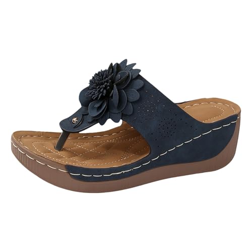 VBEDKDEB Orthopädische Flip-Flops für Damen Sommer Keilabsatz Flip Flops Frauen Orthocare Zehentrenner Bohemian Flipflops Bequeme Fußgewölbestütze Sandalen (Dark Blue, 41) von VBEDKDEB